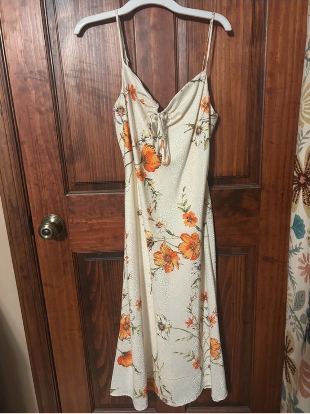 Cream midi sun dress with orange flowers